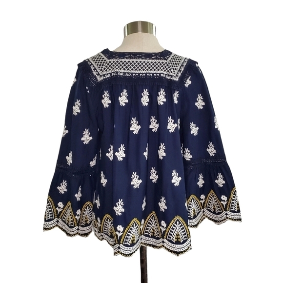 Shoshanna Calah blue embroidered flare sleeve deep V flowy boho top- size S - Picture 6 of 12